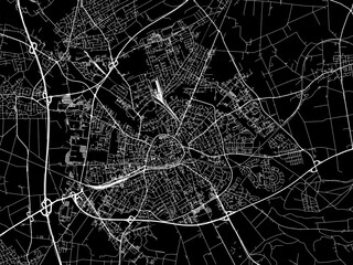 Vector road map of the city of  Paderborn in Germany on a black background.
