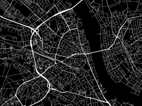 Vector road map of the city of  Bonn in Germany on a black background.