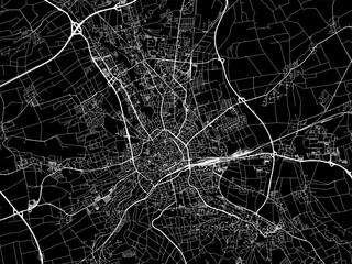Vector road map of the city of  Erfurt in Germany on a black background.