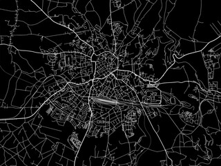 Vector road map of the city of  Freiberg in Germany on a black background.