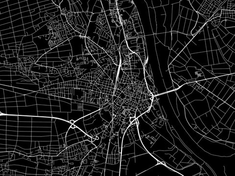 Vector road map of the city of  Worms in Germany on a black background.