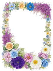 Obraz premium Decorative Flowers Floral Border Decorative Frame Vintage Plants Generative AI Beautifully Arranged Flower Bouquet Various Colors 