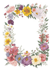 Obraz premium Decorative Flowers Floral Border Decorative Frame Vintage Plants Generative AI Beautifully Arranged Flower Bouquet Various Colors 