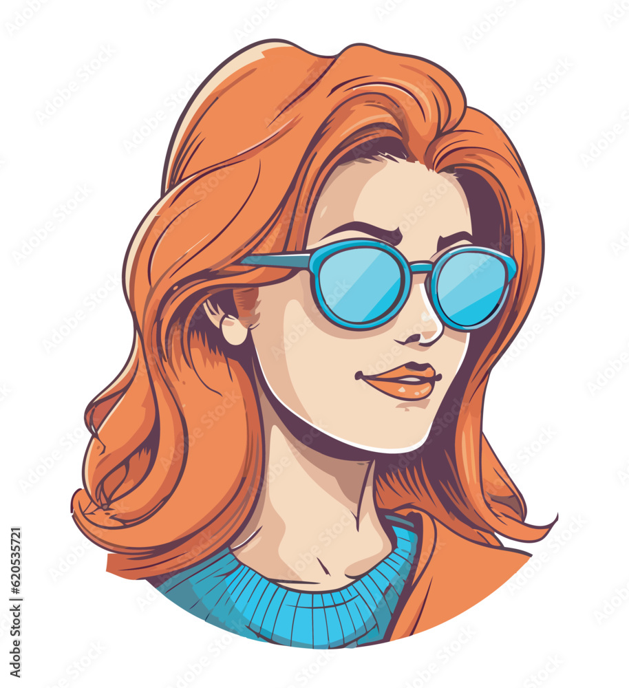 Sticker a fashionable young woman with sunglasses smiles