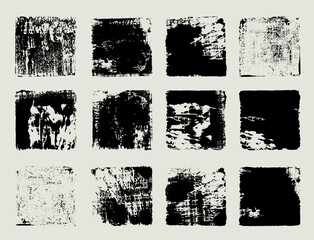 Big set of grunge square template backgrounds. Hand drawn brush black painted squares or rectangular shapes. Vector high detail strokes. Dirty grunge design frames, banners, borders or templates text