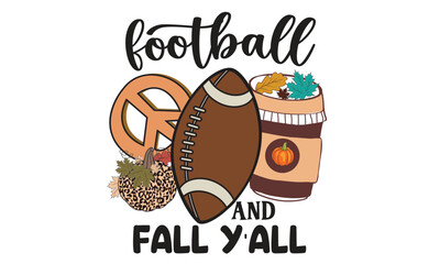 Football And Fall Y’all Retro T-Shirt Design