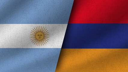 Armenia and Argentina Realistic Two Flags Together, 3D Illustration