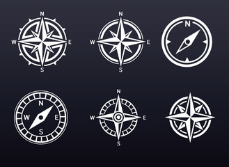 Set of images of wind rose and compasses