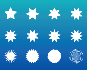 Set of multifaceted stars on a blue background