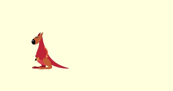 Kangaroo cartoon australian  animal animation character isolated. Seamless loop jump with a baby.