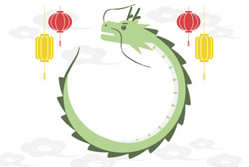 年賀状テンプレート　辰と提灯　賀詞なし