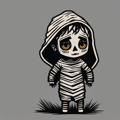 cute child in a halloween mummy costume, vector, illustration, white background