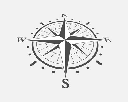 Compass graphic icon. Wind rose sign. Compass in perspective symbol isolated on white background. Vector illustration