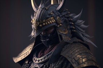 samurai with helmet covering face, Generative AI