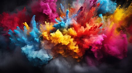 Plakat Dust color powder exploding on black background abstract art
