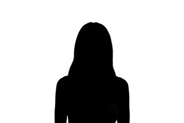 Silhouette portrait of a girl with long hair. Isolated against white background