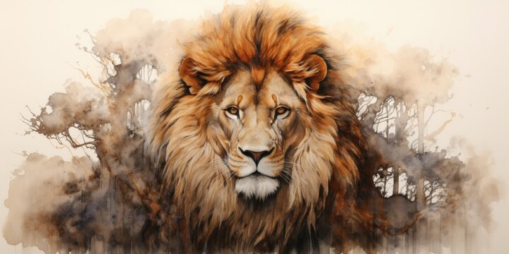 lion drawing a watercolor painting of a lion details and realistic textures Generative AI Digital Illustration Part#060723