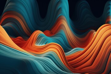  3D rendered background with wavy stripes in blue turquo Generative AI
