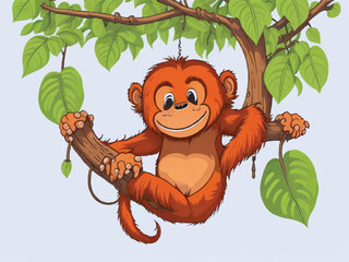 Obraz na płótnie Canvas cute orangutan cartoon hanging on a tree branch