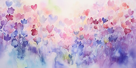 heart background watercolor painting of a heart background serene garden with blooming hearts in various shades of pink and purple  Generative AI Digital Illustration Part#060723