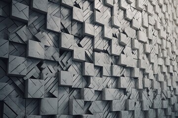 3D concrete mosaic wall with stacked blocks in a futuri 
 Generative AI