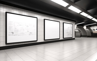 Billboards with blank mock up at subway station, generated AI