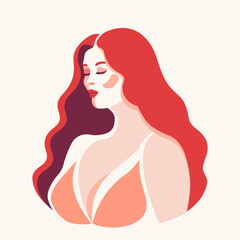 Portrait of beautiful plus size woman with long red hair