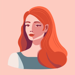 Portrait of a beautiful red-haired woman. Flat design avatar