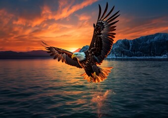 Plakat eagle at sunset
