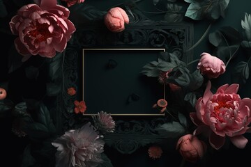 3D floral banner with botanical background black paper 
 Generative AI