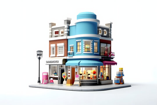 3d isometric shopping store and food shop Made with Generative AI