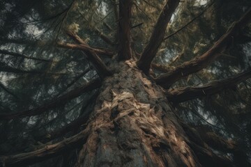 Stunning supernatural coniferous tree in forest. Generative AI