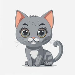 Fototapeta na wymiar cute grey cat cartoon, vector, illustration, white background