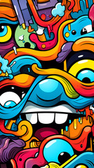 Comics illustration, retro and 90s style, monster pop art, abstract crazy and psychedelic background, Generative AI