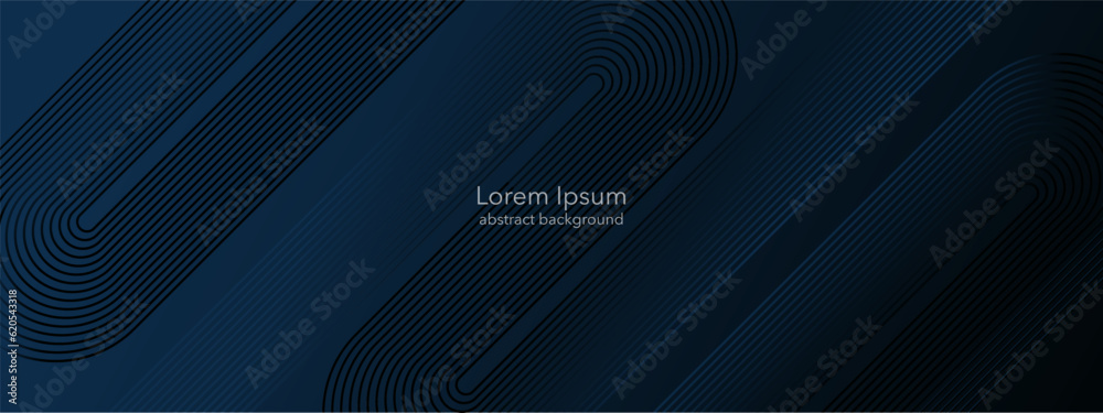 Poster abstract blue glowing geometric lines on dark blue background. modern diagonal background of rounded