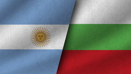 Bulgaria and Argentina Realistic Two Flags Together, 3D Illustration