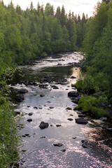 Mountain, northern rivers with rocks and a waterfall. Republic of Karelia