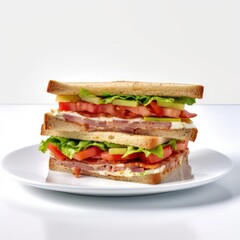 A illustration of a healthy sandwich put on a white plate white background