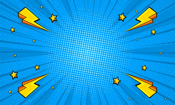 Blue background comic style with thunder and star