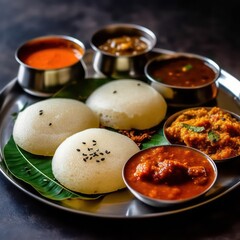 South indian sambar and idli on plate white background