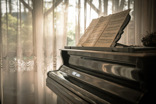 Artistic short depth of field photo of closed piano keyboard