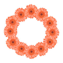 Hand drawn watercolor orange calendula flowers wreath isolated on white background. Can be used for label, print, banner and post card.
