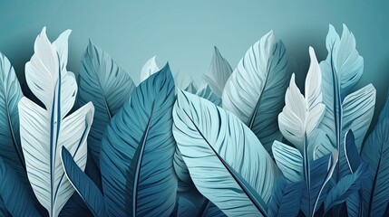 tropical leaves,foliage plant in pastel blue color with space background