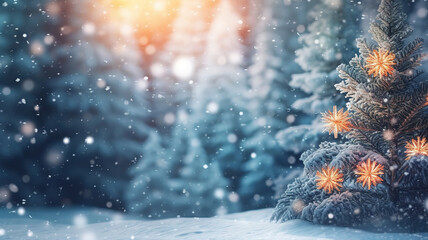 Fototapeta na wymiar art Christmas Background with ornaments and Christmas fir tree. Generative Ai