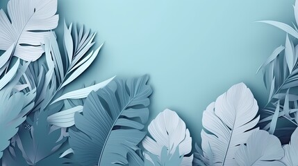 Tropical leaves background in blue colors