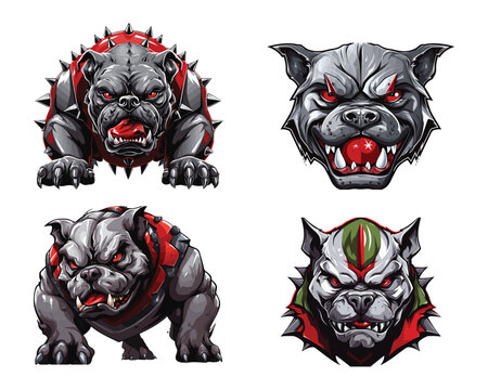 Set of Aggressive bulldog mascot cartoon character vector illustration