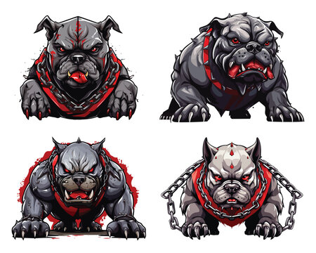 Set of Aggressive bulldog mascot cartoon character vector illustration