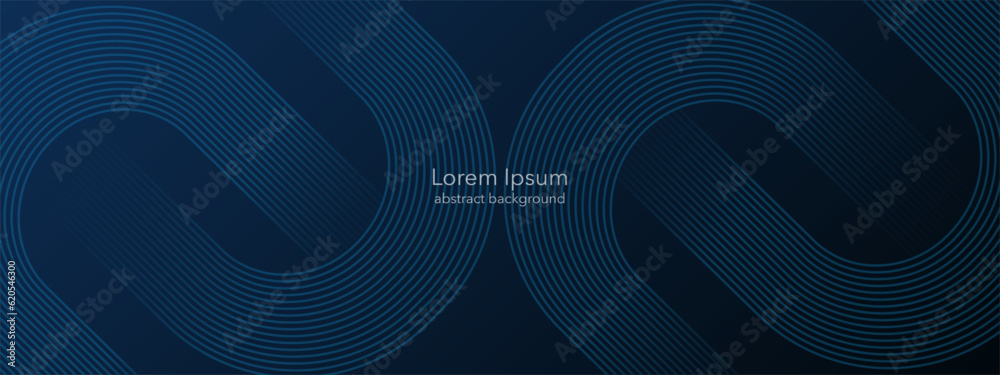 Poster abstract blue glowing geometric lines on dark blue background. modern diagonal background of rounded