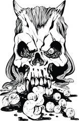 Obraz premium Demon head eating eye balls tattoo design vectors art black and white