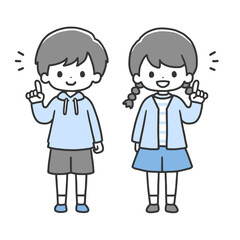 指差しポーズの男の子と女の子